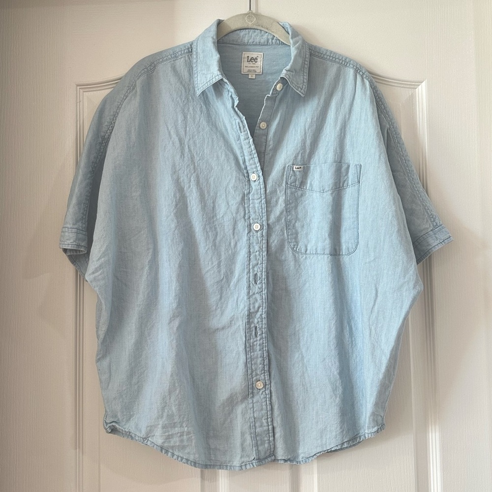 Linen & cotton blend relaxed chambray shirt